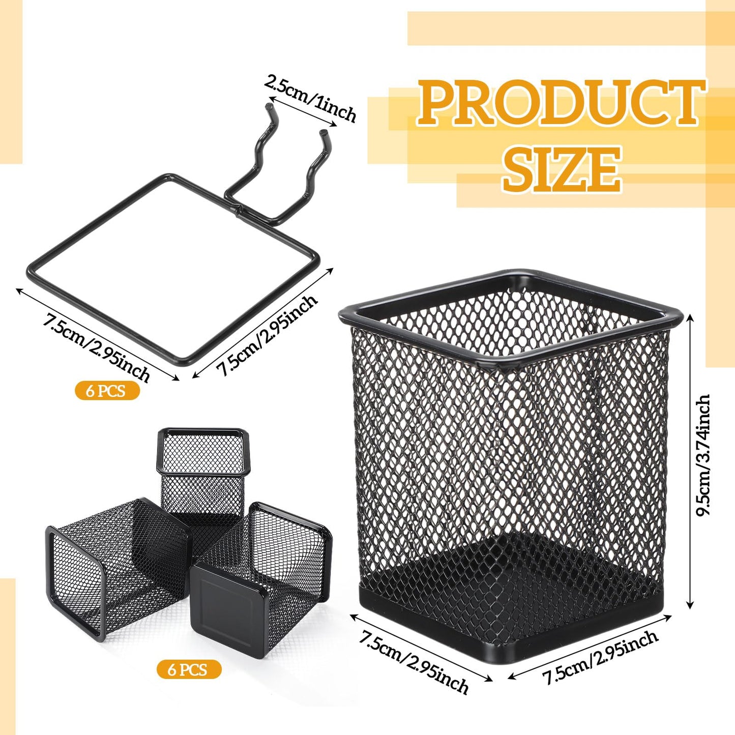 Colingmill 6 Sets Pegboard Cups with Hooks Pegboard Pencil Holder Bin Organizer Black Square Peg Board Accessories Metal Pencil Holder Cup for Home Office Workbench Craft Room Workshop Garage Tool