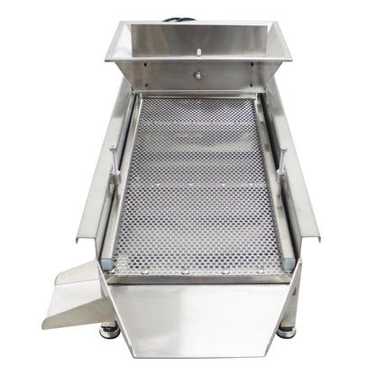 TECHTONGDA Straight Vibrating Sieve Screen Shaker Electric Linear Sifter Machine Stainless Steel One Layer Two Motors 4mm Round Hole Screen Size 11.8×31.5inch 110V