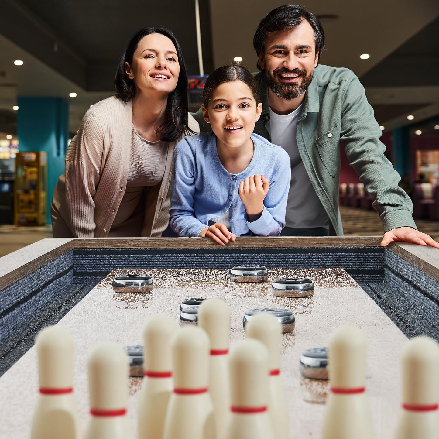 VEVOR Shuffleboard Table, 9 ft Shuffleboard for Family Game Rooms, 2 in 1 Shuffleboard and Bowling Combo Game Set, with Scratch-Resistant Playfield, Legs, 8 Pucks, Bowling Set, Wax, and Table Brush