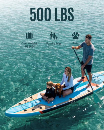 ZLX 11'6" Extra Wide Inflatable Paddle Board, Touring Stand Up Paddleboard, Fast-Tracking SUP for Long-Distance, Stable Center Fin, Portable Backpack & Accessories for Adults, 500lb/3 People/Family