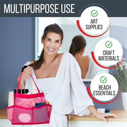 Masirs Mesh Shower Caddy Bag, Large Collapsible Portable Bathroom Organizer for Travel, Gym, & Dorm - 9 Pocket (Pink)