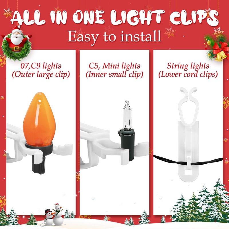 EBaokuup 180 Pcs Christmas Light Clips,Waterproof Gutter Lights Hooks of Outside String Lights C9,C7 and Mini Lights,All in One Roof Light Hangers for Christmas Gutters,Shingles,Fence,Roof