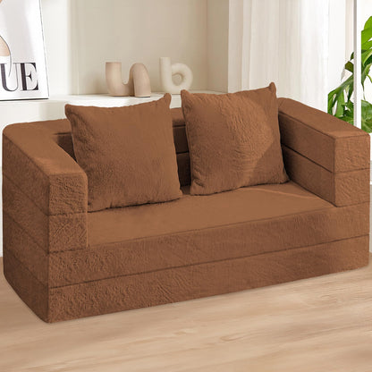 Cansunna Folding Bean Bag Chair for Adults,3-in-1 Bean Bag Couch Faux Fur Floor Sofa Large Beanbag Convertible Bean Bag Sofa Bed with Pillow in Bedroom,Living Room,Apartment(Queen,Caramel)