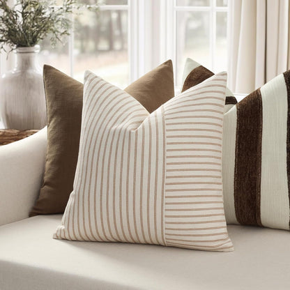 12x20, Set 2, YCOLL Farmhouse Pillow Covers Modern Accent Lumbar Throw Pillow Covers of Khaki and Beige Striped
