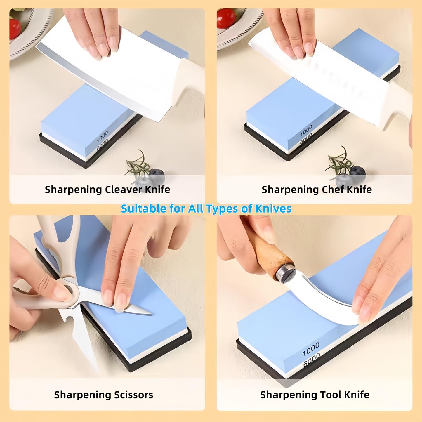 1000/6000 Grit Whetstone Knife Sharpening Stone, Bellairis Portable Knives Sharpener Waterstone with Non-Slip Rubber Base for Kitchen, Outdoor, Afilador de Cuchillos de Cocina