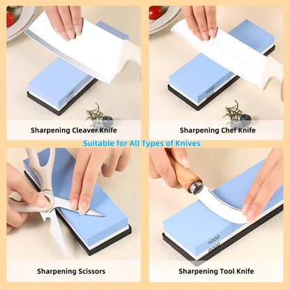 1000/6000 Grit Whetstone Knife Sharpening Stone, Bellairis Portable Knives Sharpener Waterstone with Non-Slip Rubber Base for Kitchen, Outdoor, Afilador de Cuchillos de Cocina