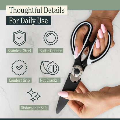 Heavy Duty Kitchen Shears With Sharpener - Lifetime Replacement Warranty* - Multipurpose Stainless Steel Scissors for Food - Sharp Food-Grade Kitchen Scissor for Meat, Seafood, Poultry - 4 Piece Set