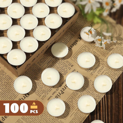 Soy Tea Lights Candles 100 Pack,4 Hours Long Burning-Natural Soy Wax Tealights Candles,Paraffin-Free,Unscented,Clean Burn Tea Lights Votive Candle Bulk for Weddings,Dinner