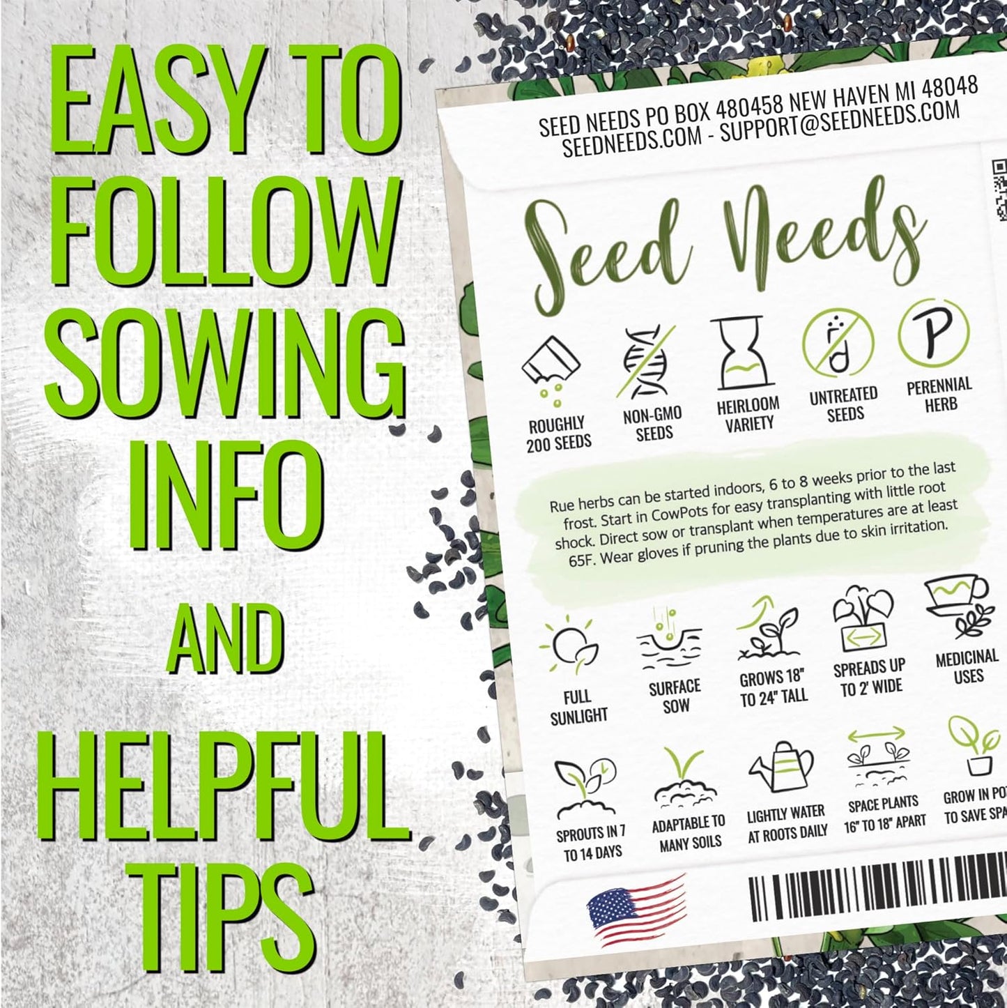 (1 Pack) Seed Needs Rue Seeds for Planting - Non-GMO Heirloom & Untreated Perennial Herb Seed to Plant a Home Grown