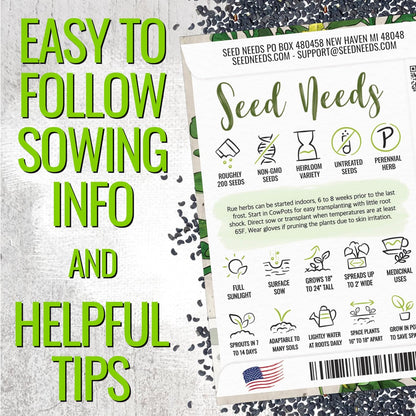 (1 Pack) Seed Needs Rue Seeds for Planting - Non-GMO Heirloom & Untreated Perennial Herb Seed to Plant a Home Grown
