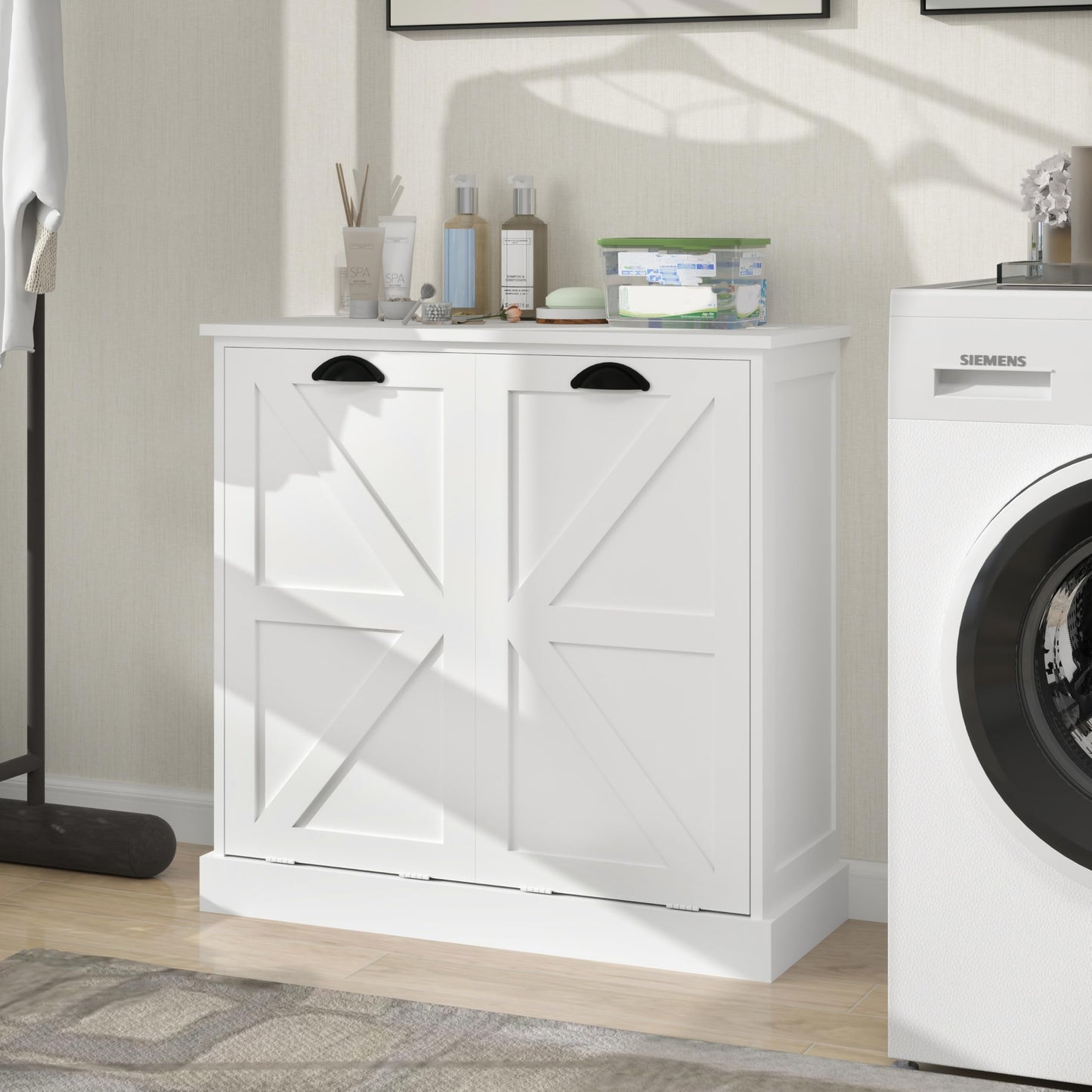 agnixnaf Laundry Sorter Cabinet, Two-Compartment Tilt-Out, White Storage Cabinet, for Small Bothroom