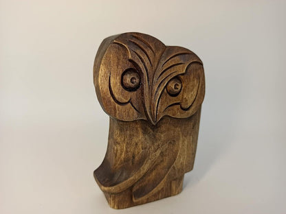mik-Dyzayn 5 Inch Owl Figurine | Abstract Wood Carving Owl Gifts | Modernist Sculpture, Brown