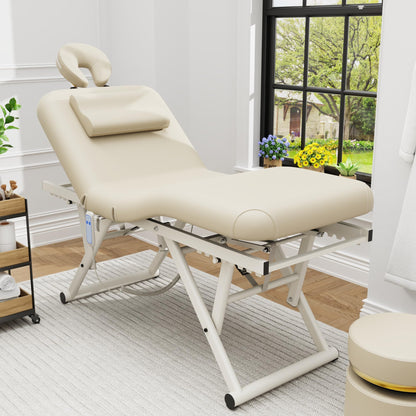 Height Adjustable Massage Table with Face Pillow & Headrest for Treatment Table, Physical Therapy Table, Spa Facial Professional Massage Bed - Adjustable Backrest, Electric Leg Lifting, Beige Gray
