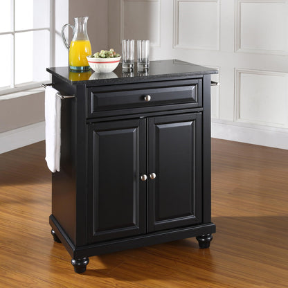 Crosley Furniture Cambridge Granite Top Small Portable Rolling Kitchen Island Storage Cart, Microwave Stand, Black