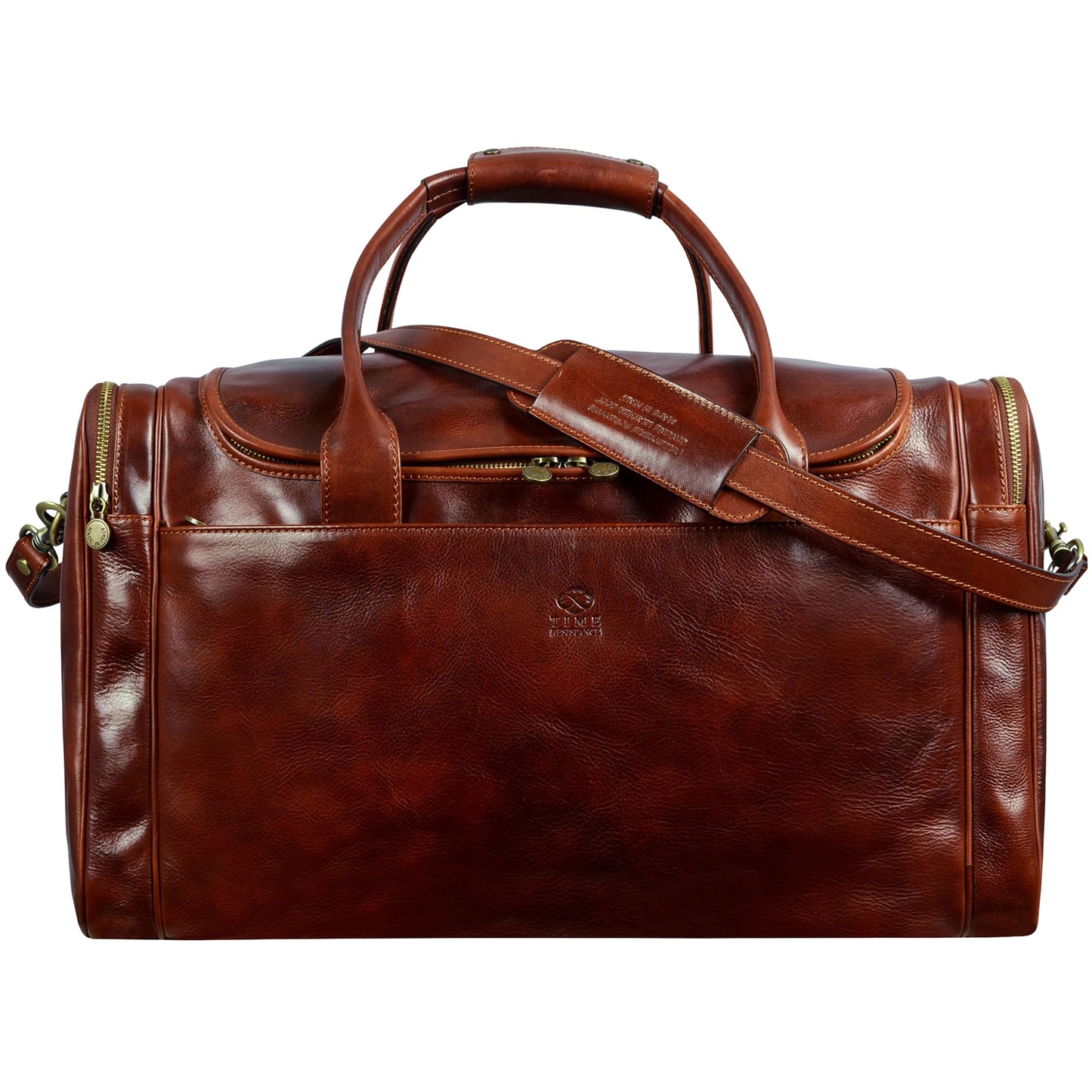 Time Resistance Leather Duffel Bag - Large Weekend Gym Travel Bag (Brown)