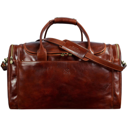 Time Resistance Leather Duffel Bag - Large Weekend Gym Travel Bag (Brown)