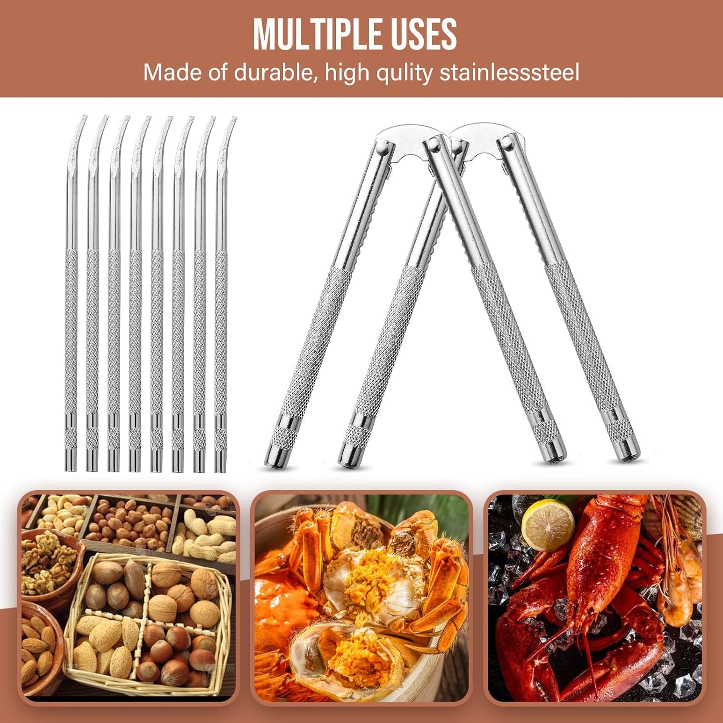 Set, 10-Piece Set Lobster Crackers and Picks Crab Leg Cracker Tools - Stainless Steel Seafood Crackers & Forks Nut