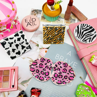 FILASLFT Diamond Painting Compact Mirror Crystal Makeup Mirror DIY Diamond Art Mirror Pocket Mirror Portable 4 Pcs Christmas Birthday Gifts for Women Girls(Animal)