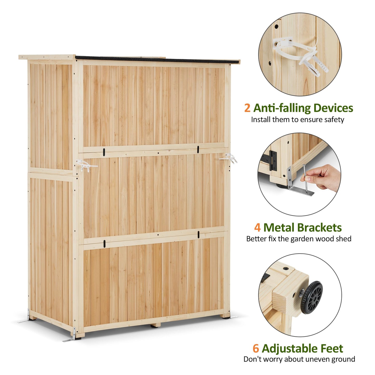 Macrout Outdoor Storage Cabinet, Wooden Storage Shed with Lock, Outside Garden Tool Shed with 2 Doors for Patio Yard Lawn, 1933 (Large)
