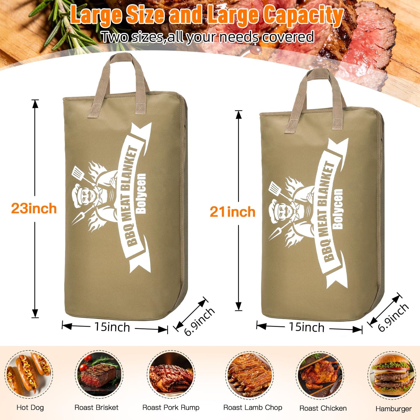 Upgraded Insulated BBQ Blanket for Resting Meat-BBQ Smoker Accessories Gifts for Men Dad Husband-Air Fryer/Kitchen/Camping/Baking/Party Essential-Bag for Brisket/Steak/Pork Shoulder/Turkey (21inch)