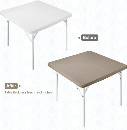 24x24 Inch Square Fitted Stretch Small Table Covers Elastic Card Tablecloth Khaki for Side Accent End Table Cover Khaki