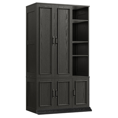 LIKIMIO Armoire Wardrobe Closet 70" H, 5 Doors Bedroom Wooden Wardrobe with 4 Storage Shelves and Hanging Rod, Clothing Storage Cabinet Organizer Combination, Black