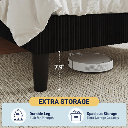Allewie King Size Upholstered Bed Frame with Vertical Channel Tufted Headboard, Soft Corduroy Fabric Platform Bed, Strong Wooden Slats Support, Easy Assembly, No Box Spring Needed, Black