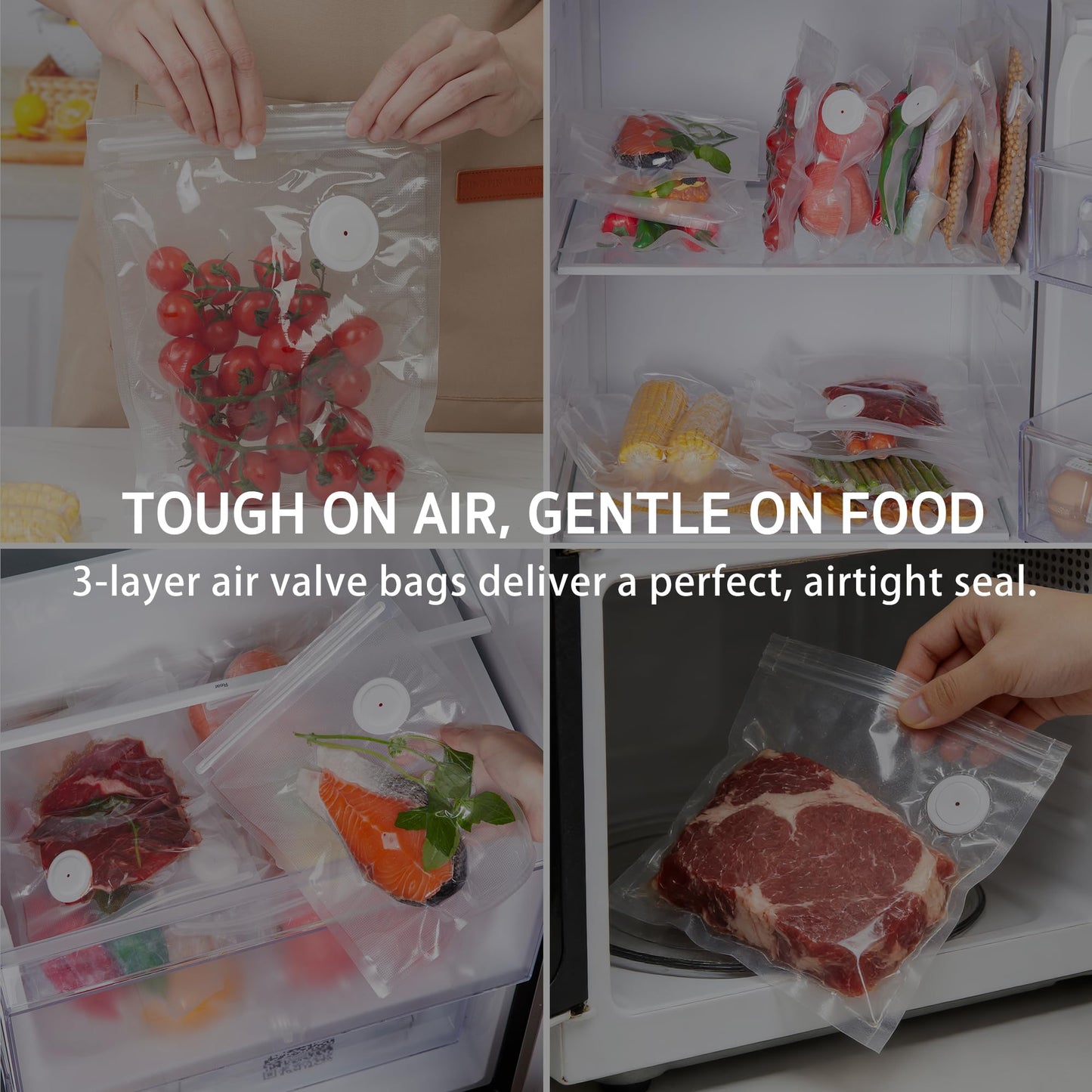 Syntus 30 Reusable Vacuum Sealer Bags for Food, Large 12" x 13" Food Storage Zipper Bags with Air Valve BPA-free Leakproof Keep Food Freshness, Compatible with Compact Vacuum Sealers