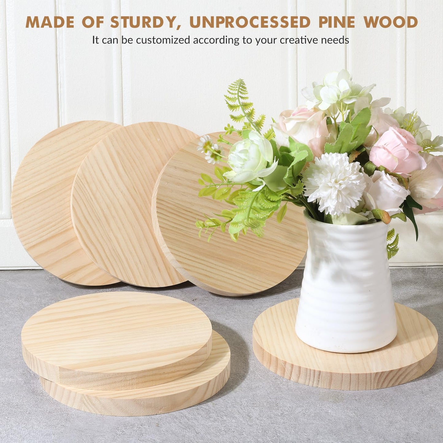 4 Pack 12 inch Round Wooden Plaque, 3/4 Inch Thick Unfinished Wooden Circle Plaque, Natural Pine Wood Coaster Base for Craft Projects, Sign, Painting, Woodcarving, Engraving