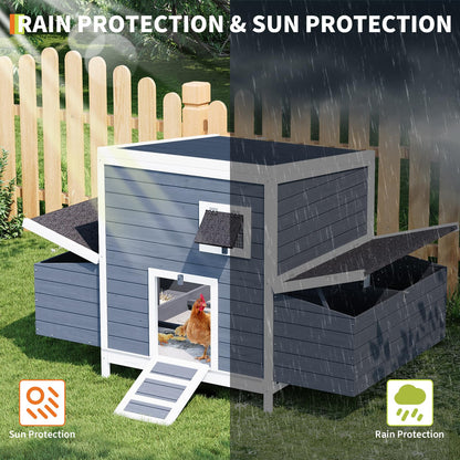 GarveeTech Wooden Chicken Coop with Nesting Boxes & Lockable Doors, Outdoor Chicken House, Weatherproof Roof Pet Cage for Guinea Pig, Rabbit, Duck - 62.2x38.6x38.6 in