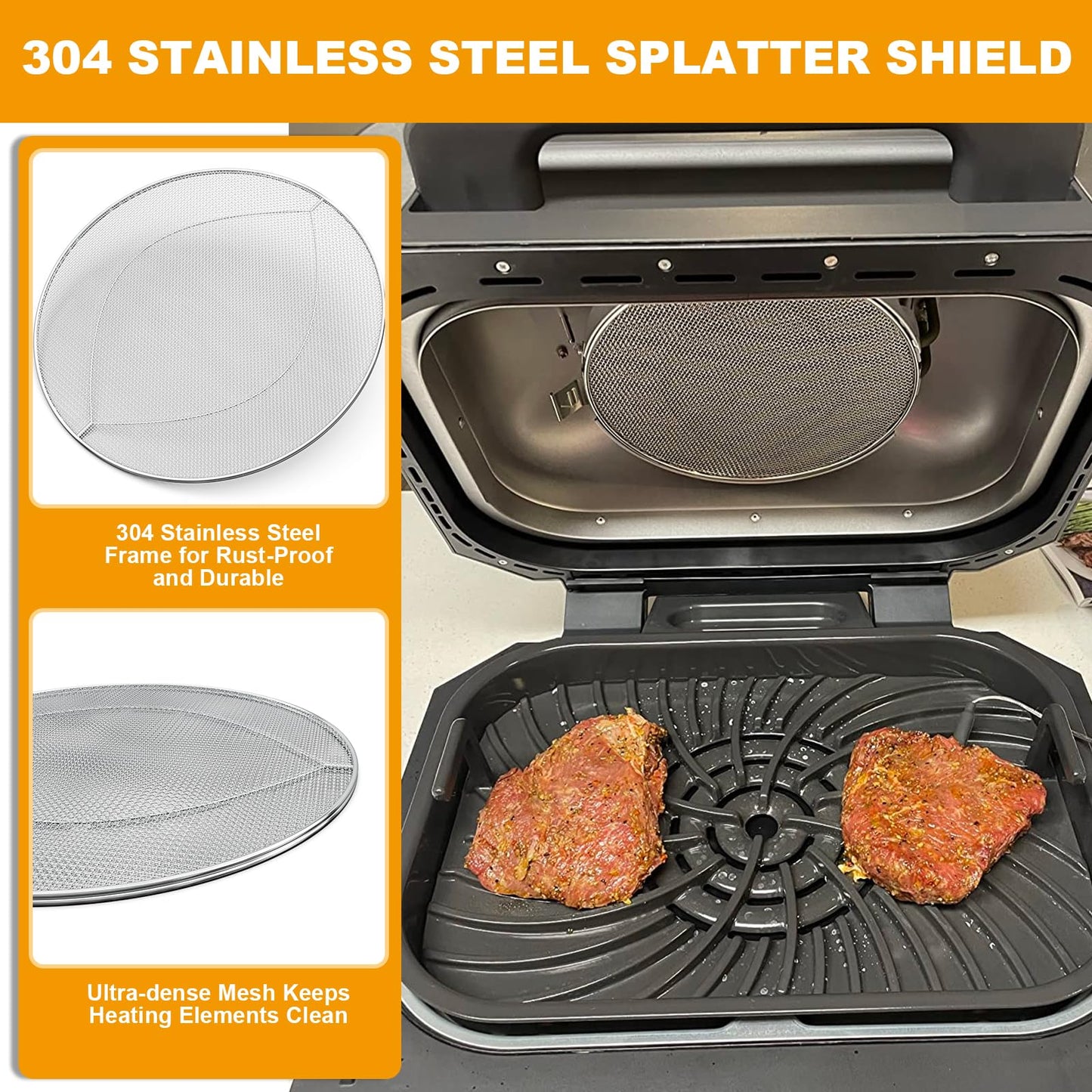 Stainless Steel Splatter Shield for Ninja Foodi FG551 Air Fryer Accessories 2 Pack Fine Mesh Splatter Screen Replacement for Ninja Foodi Smart XL 6-in-1 Indoor Grill FG550 BG500A DG551