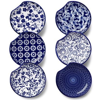 vancasso 6-Pack Ceramic Spoon Rest for Stove Top, Decorative Ceramic Cooking Spoon Holder for Kitchen Counter, 4.8 Inch Blue White Chinoiserie Floral Spoon Rest, Farmhouse Style, Heat-Resistant