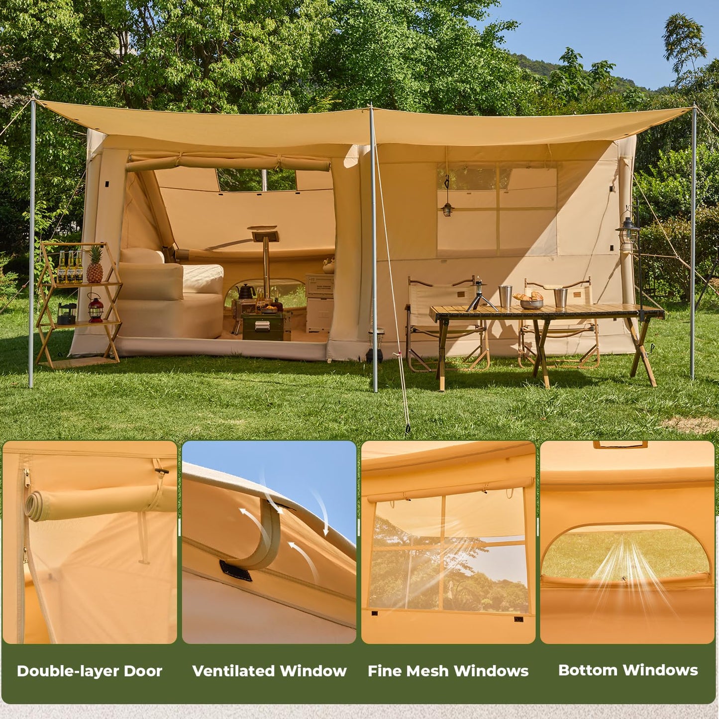 YOLENY Inflatable Tents for 8-10 People, 600D Oxford Blow up Tent with Extended Canopy, Easy Set-up Waterproof Glamping Cabin for 8-10 People