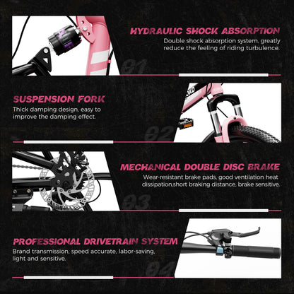Outroad 26 Inch Folding Mountain Bike for Adults/Men/Women, 21 Speed Full Suspension High-Carbon Steel MTB Foldable Bicycle, Dual Disc Brake Non-Slip Folding Bikes, Pink