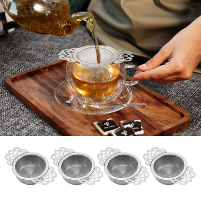 Tea Drain Strainer 304 Stainless Steel Loose Tea Infusers Strainers Mesh Tea Infuser Stainless Steel Loose Leaf Tea Filter with Handles for Loose Tea Juice Coffee Filter(4Pcs)