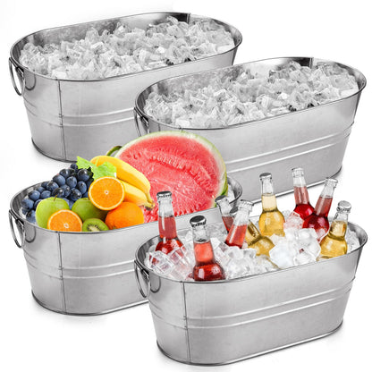 ZUQIAN 4 Pack Galvanized Tub 3.3 Gallon Ice Bucket with Handle Large Metal Champagne Drink Bucket Galvanized Ice Buckets for Parties Mimosa Bar Cocktail Bar