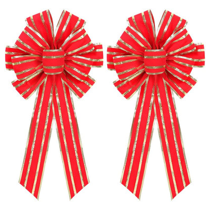 RoseCraft 2PCS Red/Gold Christmas Bow, 9”x13” Large Velvet Christmas Tree Topper Bow Ornaments for Home Xmas Tree Wreath Fence Stairs Railing Fireplace Front Door Party Valentine's Day Decoration.