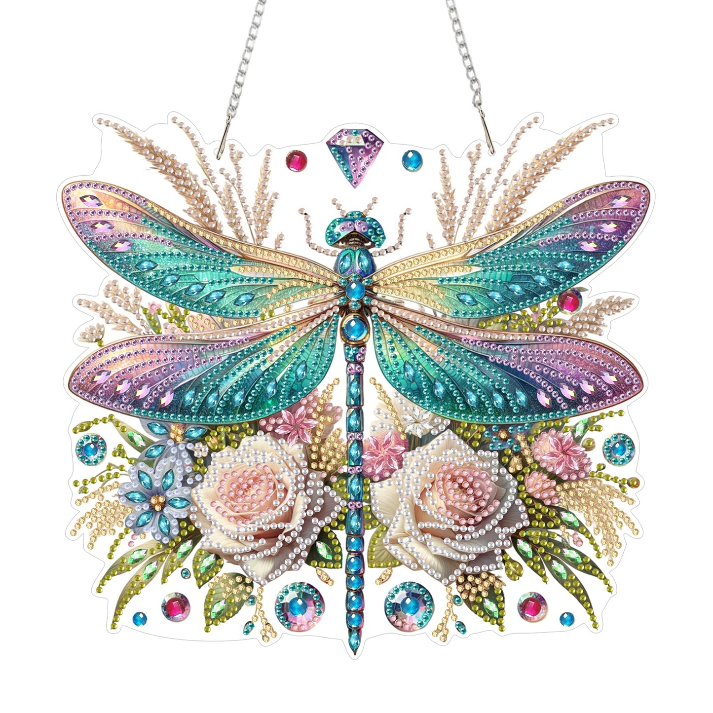 Yunzlly DIY Hanging Diamond Art Pendant Kit, Special Crystal Double Sided Diamonds Painting Ornament Kit for Adults, Acrylic Gem Painting Board for Window&Door&Wall (Dragonfly)