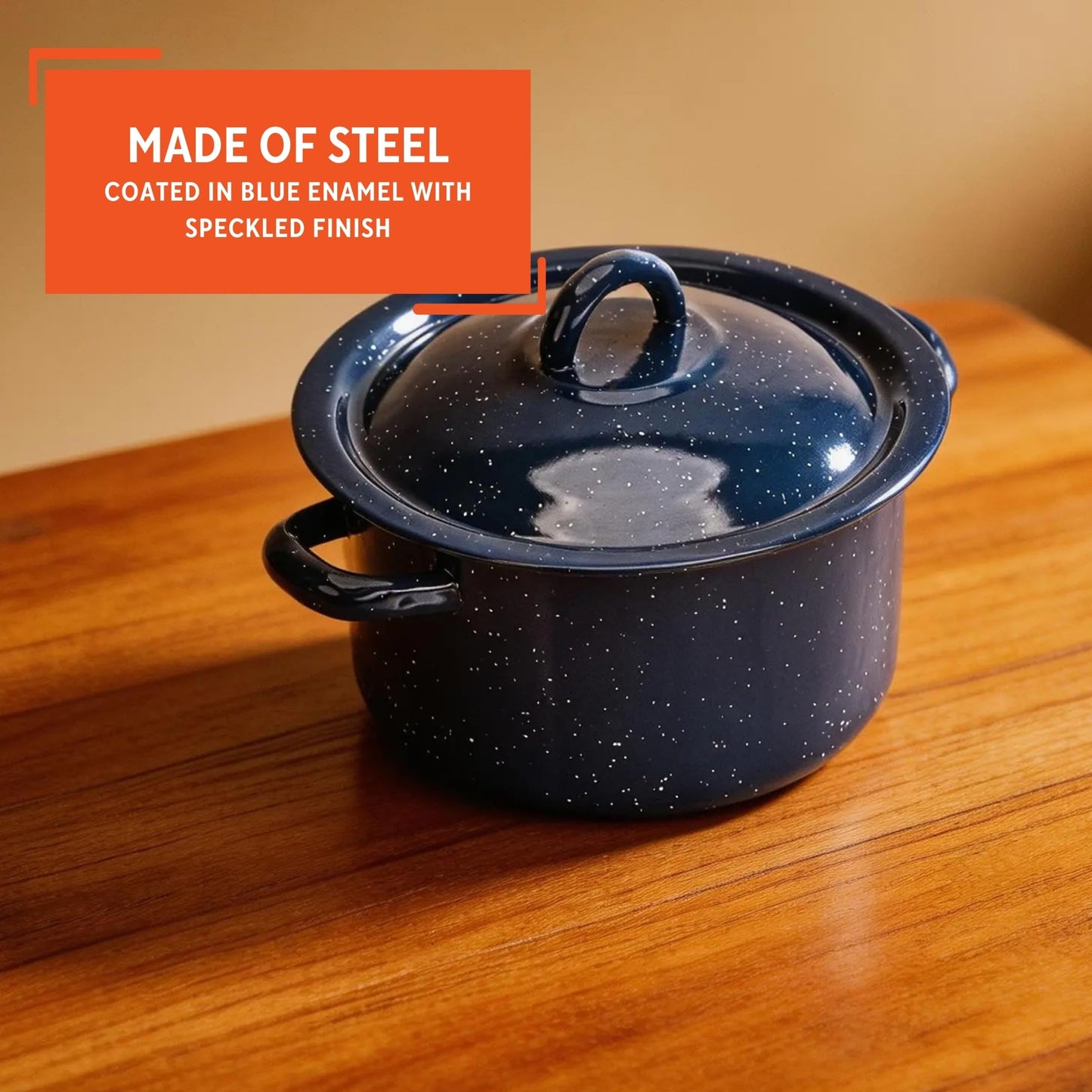 IMUSA USA C20666-1062810W Speckled Enamel Stock Pot with Lid, 4 Quart, Blue