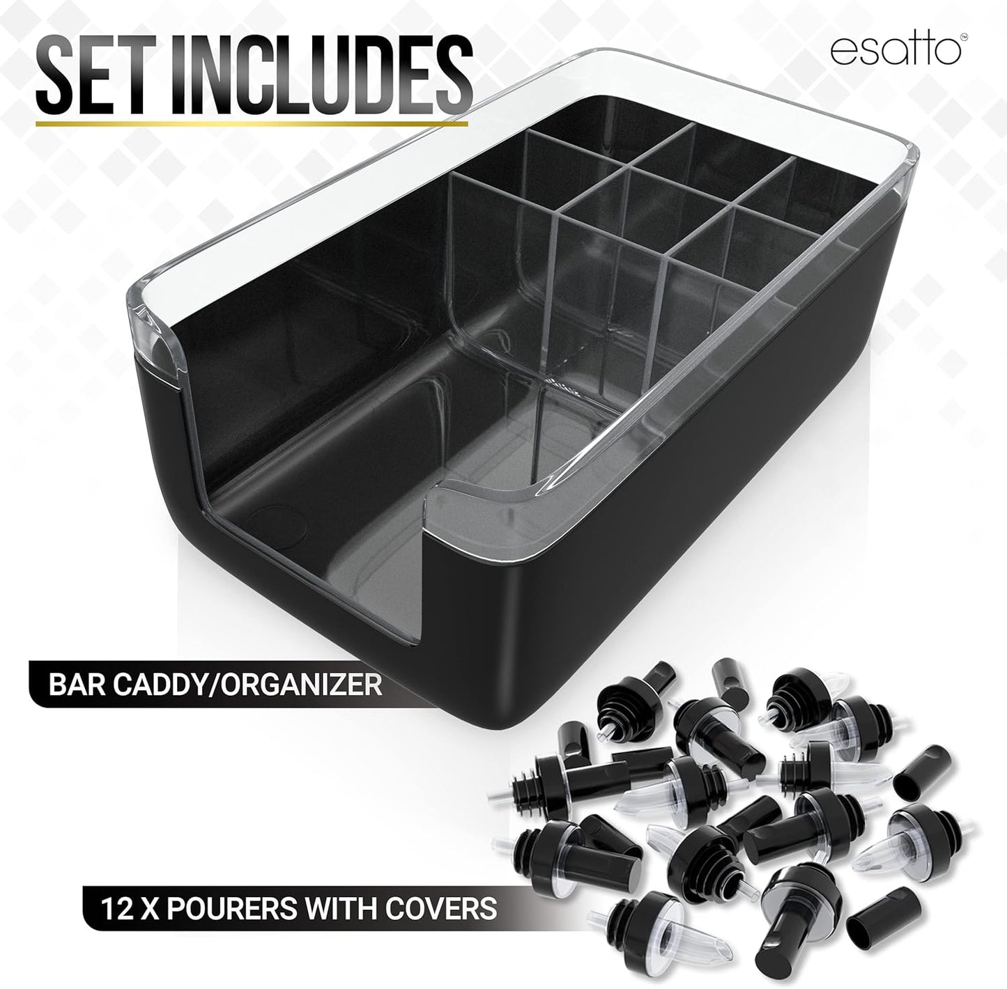 12 12 Esatto Professional Bar Products Premium Bar Caddy (Black), Used to Easily Organize Bar Items and Workspace