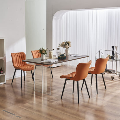 YOUNUOKE Dining Chairs Set of 2 Camel Mid Century Modern Kitchen Chairs Armless Faux Leather Upholstered Dinner Side Chair with Back for Guest Reception Living Room, Matte Orange