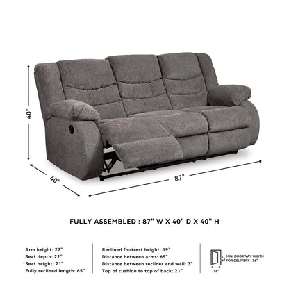 Signature Design by Ashley Tulen Modern Manual Pull Tab Reclining Sofa, Dark Gray
