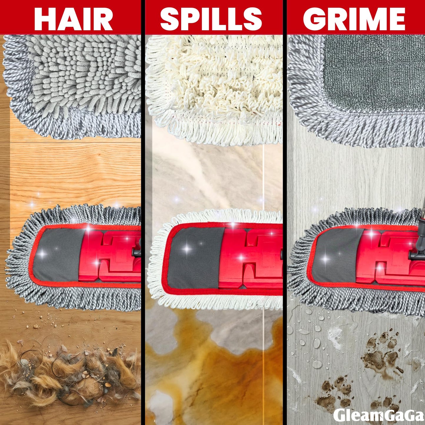 Dust Mop for Floor Cleaning with 4-in-1 Washable Pad System, Wet & Dry Multi-Purpose Mop with Built-In Scraper and Extra-Long 62'' Stainless Steel Handle for Hardwood,Vinyl,Laminate,Tile,Marble Floors