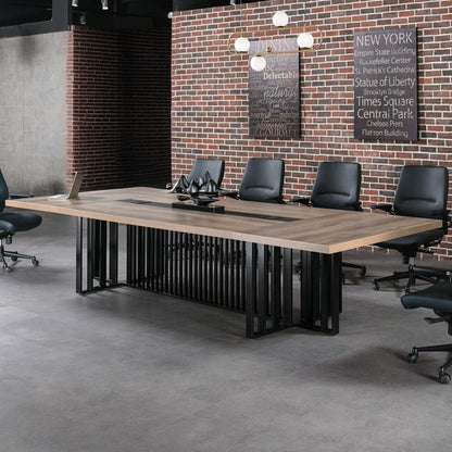 12ft Large Conference Table - 2" Thick Top & Metal Grid Base | Easy Assembly | Cable Management | Commercial Office Desk, Modern Executive Meeting Table for Office (10-20 People)