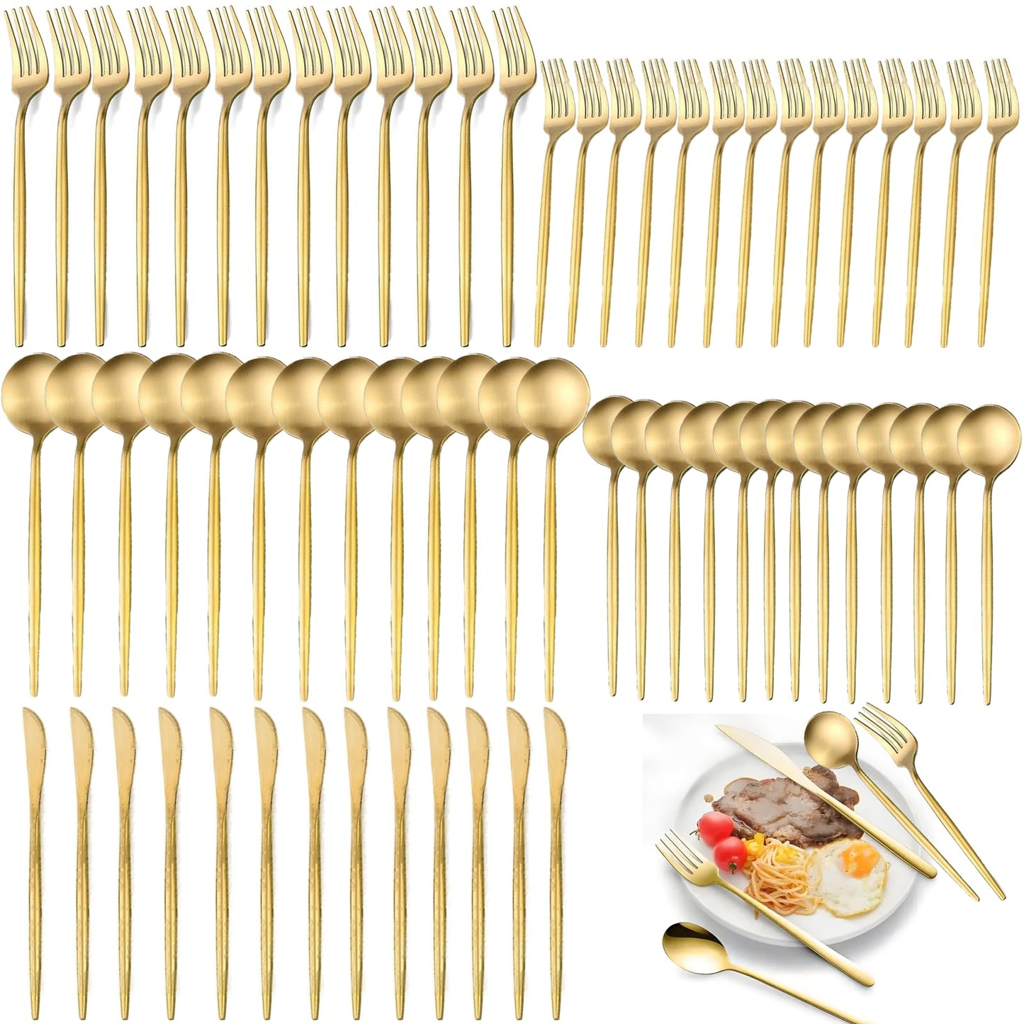600-Piece Food Grade Gold Silverware Set, Luxury Flatware Set for 120 - Premium Stainless Steel Cutlery Set with Spoons Forks Knives, Shiny Gold Polished Kitchen Utensils for Home Restaurant Hotel