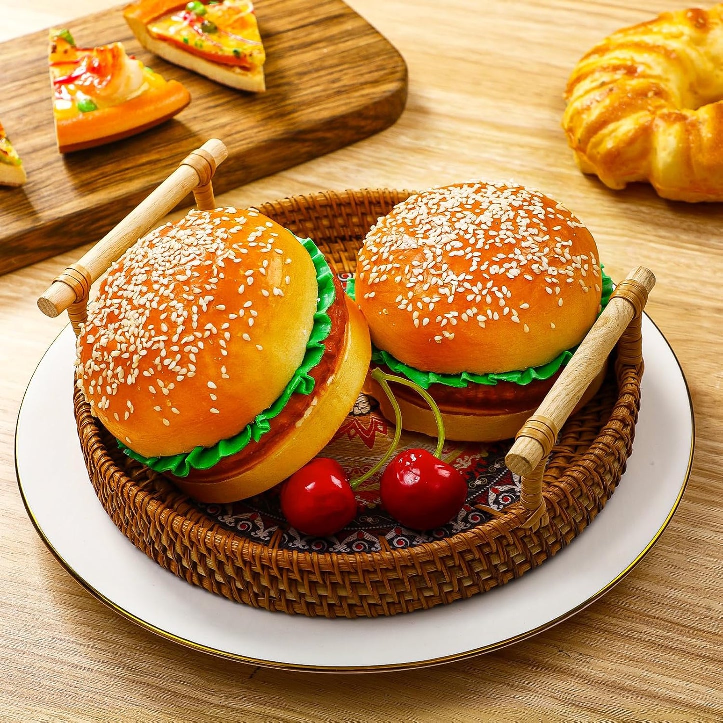 1 CroBlissful Pcs Artificial Hamburgers Realistic Fake Food Bread Model Photography Prop for Kitchen Food Fake Display