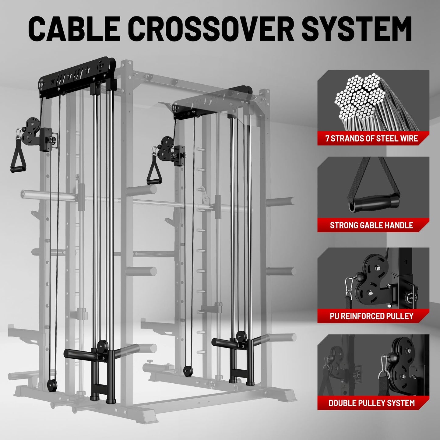 JELENS Smith Machine for Home Gym, Multi-Function M12 Power Cage, Squat Rack with Smith Bar and More Attachment (Black, Weight Bench Package)