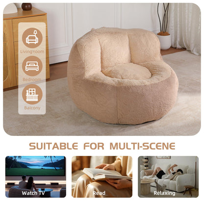 Oversized Bean Bag Chairs,Multicolor Faux Fur Couch Filled with Shredded Sponge,Large Lounger Sofa for Living Room,No Assembly Required,Brown+Camel