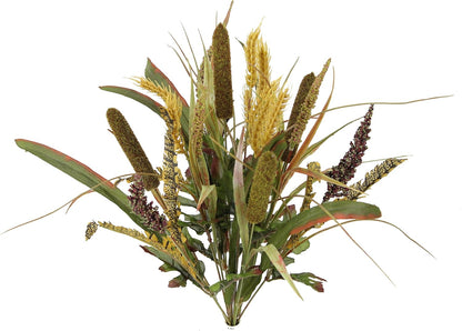 Admired By Nature 14 Stems Artificial Flowers Cattail Wheat Mixed Bush Arrangement for Home Decor, Weddings