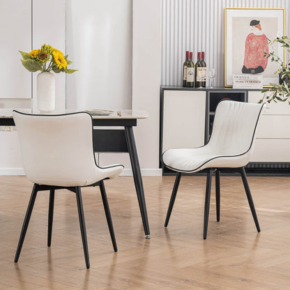 YOUTASTE Dining Chairs Set of 2, Mid Century Modern Upholstered Faux Leather Kitchen Room Chairs, with Black Metal Legs, Armless Accent Chair for Living Room, Bedroom, Vanity, White